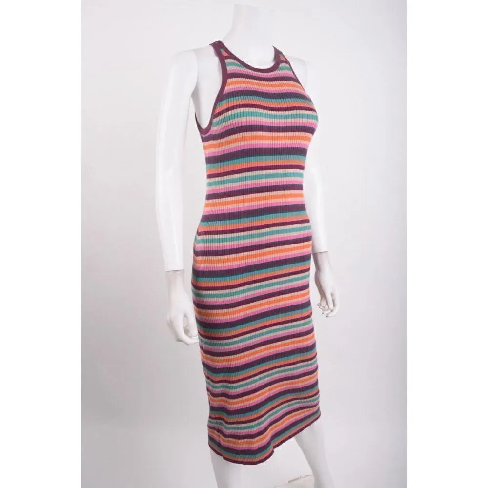 Trina Turk Womens Knit Midi Dress Sz S Blue Point Multi-Color Striped NWOT